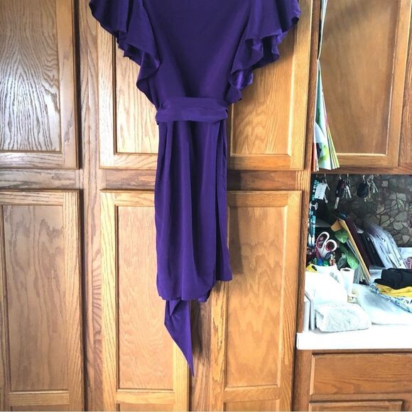 Ali Ro Purple Drape Neck Flutter Sleeve Silk Blend Mini Dress - Picture 10 of 14